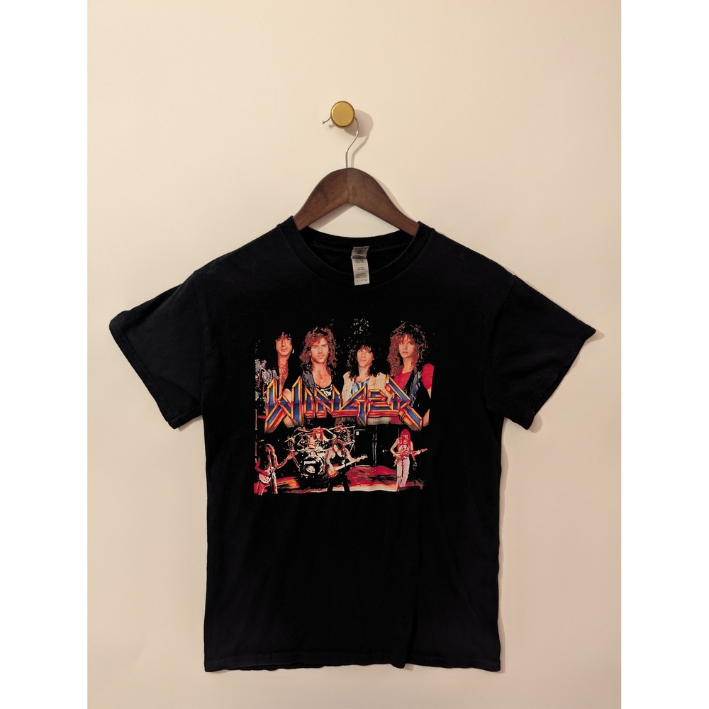 Gildan Winger Band Graphic Tee Mens S Black Excellent 80s Hair Metal Rock Shirt